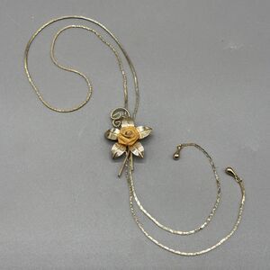 Vintage Mesh Rose Necklace Bolo Slide Pendant Gold Tone Lariat Serpentine Chain